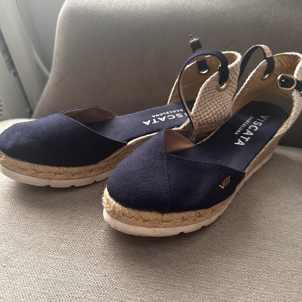 Blue and Cream Espadrille Shoes with Ankle Straps